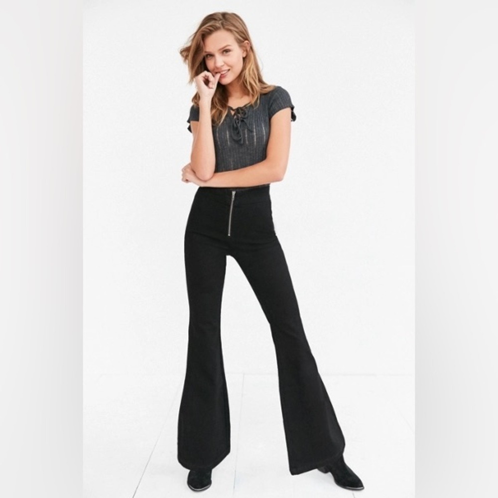 Urban Outfitters BDG Black Morrison Zip-Front High-Rise Flare Jean